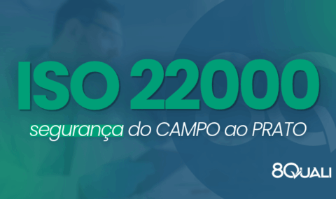 Banner azul com o seguinte texto escrito em verde claro: "ISO 22000: segurança do Campo ao Prato"