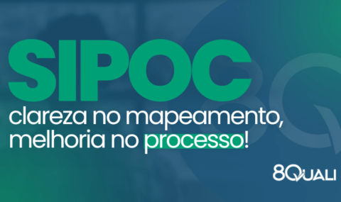 Banner azul com a frase "SIPOC: clareza no mapeamento, melhoria no processo" escrita em verde - capa do artigo do blog da 8Quali.