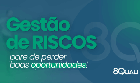 Banner azul com a seguinte frase escrita em verde claro: "Gestão de Riscos:: pare de perder boas oportunidades"