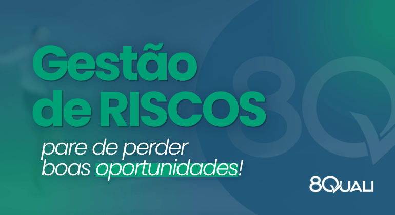 Banner azul com a seguinte frase escrita em verde claro: "Gestão de Riscos:: pare de perder boas oportunidades"