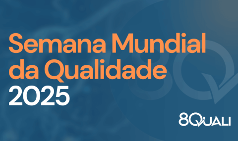 Imagem com fundo azul e a frase "Semana Mundial da Qualidade 2025 – Qualidade pense diferente!" em laranja.