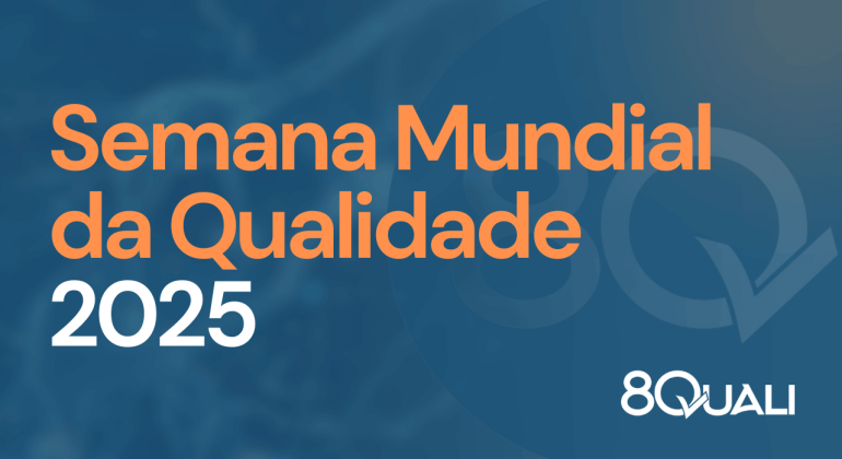 Imagem com fundo azul e a frase "Semana Mundial da Qualidade 2025 – Qualidade pense diferente!" em laranja.