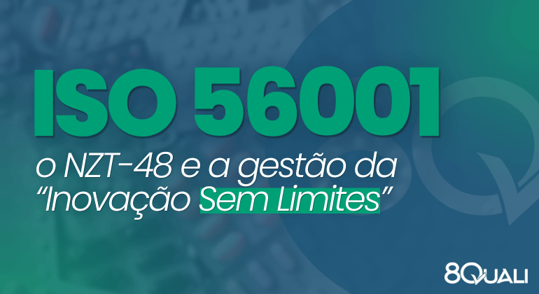 Banner Azul com a seguinte frase escrita em verde claro: "ISO 56001: o NZT-48 da Inovação Sem Limites"