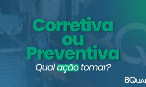 Banner azul com a seguinte frase escrita em verde claro: "Ação Corretiva e Ação Preventiva – entenda diferenças e importância"